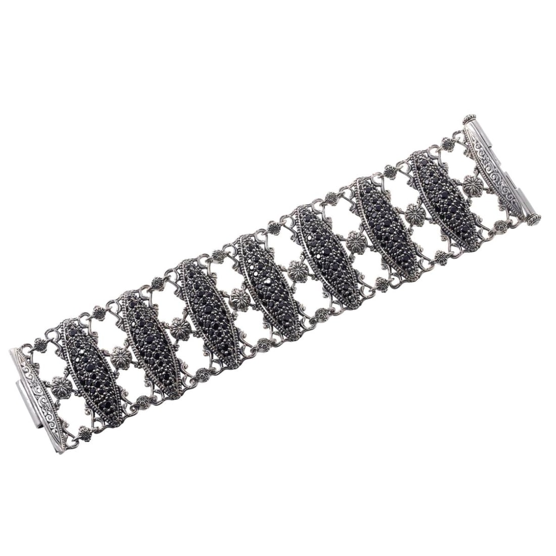 Konstantino Black Spinel Silver Wide Bracelet (1 of 4)