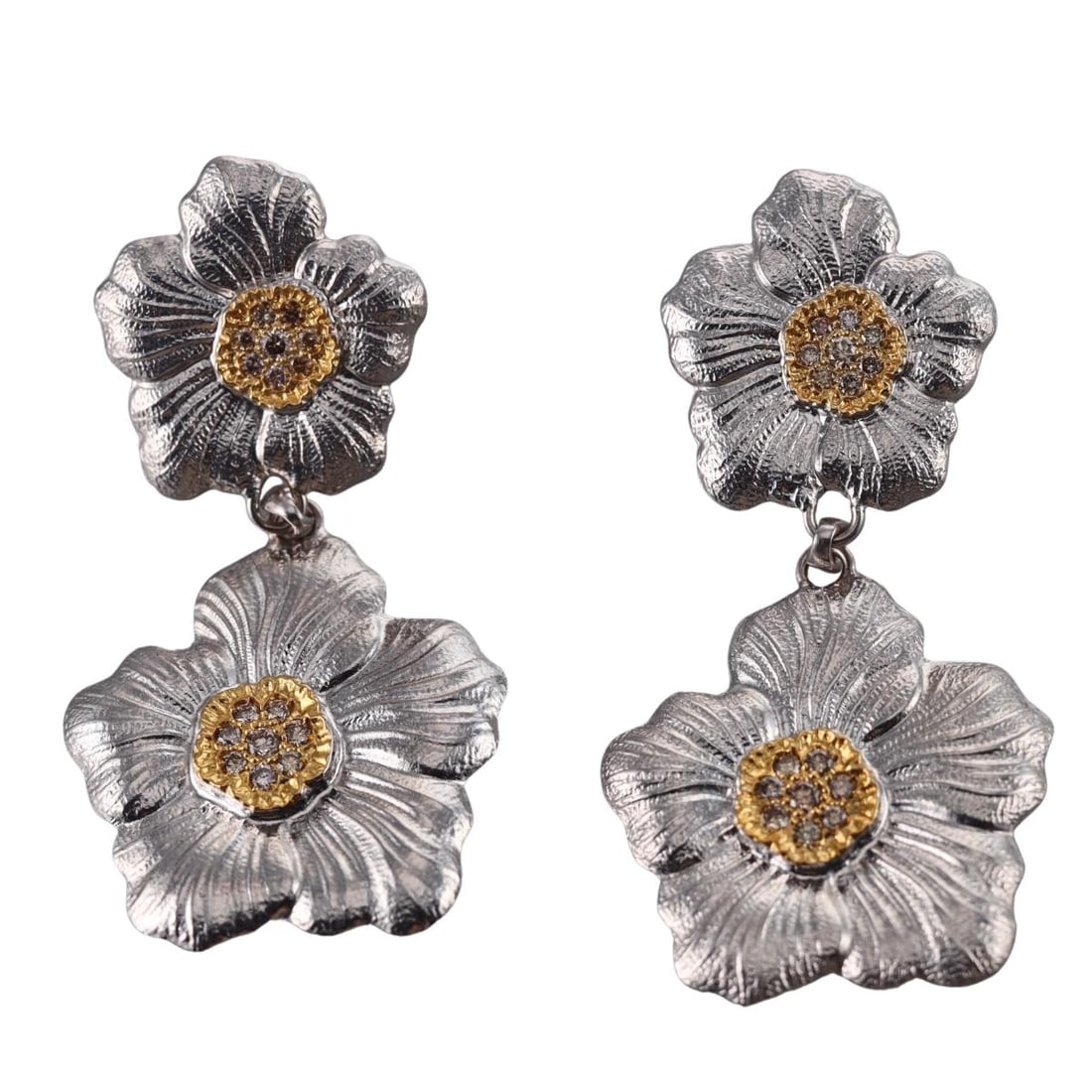 Buccellati Blossoms 18k Gold Silver Diamond Drop Earrings (1 of 4)