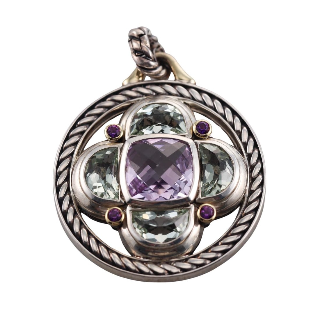 David Yurman 18k Gold Silver Amethyst Prasiolite Pendant Enhancer (1 of 3)