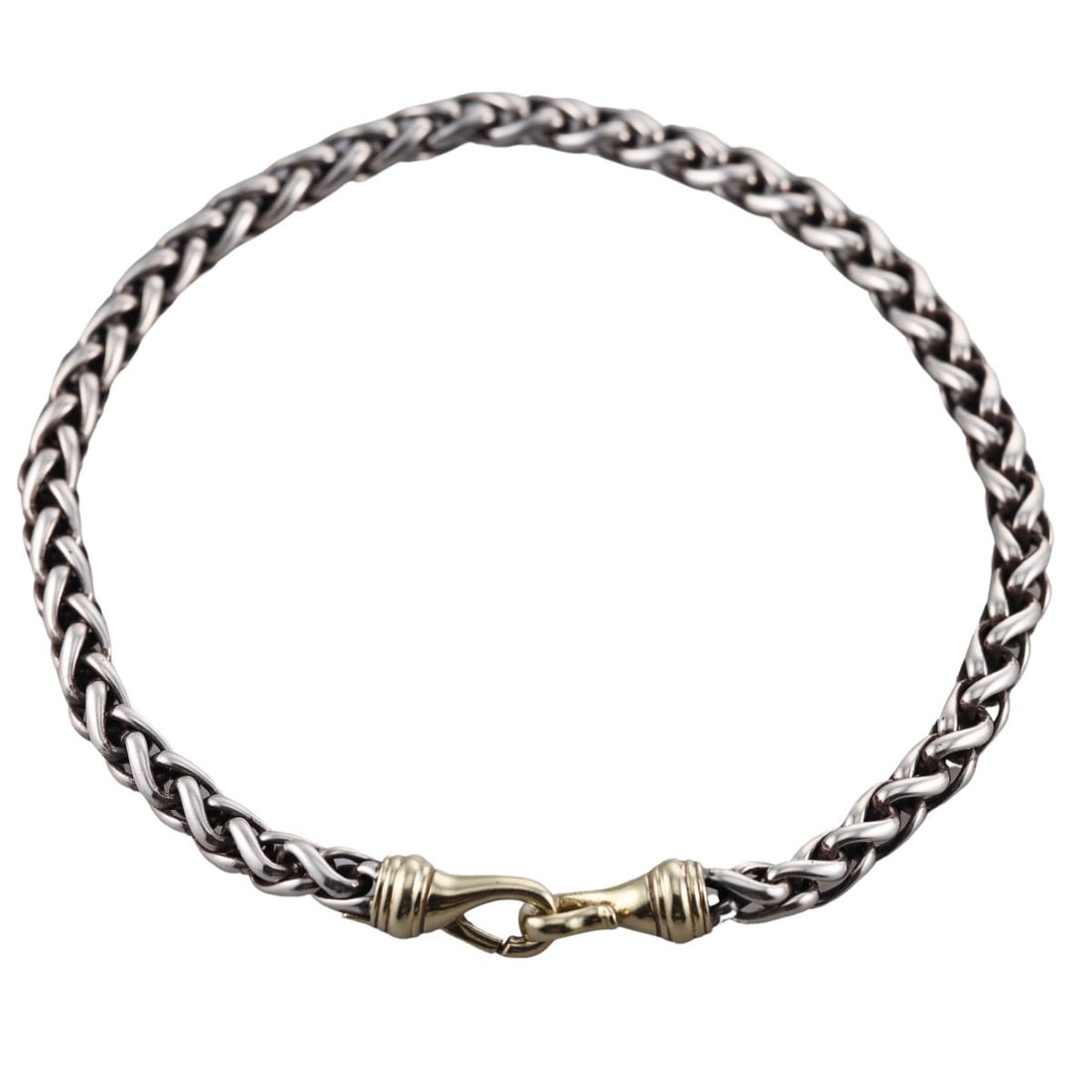 David Yurman Wheaton 14k Gold Silver Necklace: Metal : 14k Gold/ Sterling Silver Designer : David Yurman Gemstone : None Measurements : Necklace is 16" long and 8mm wide. Marked: : DY, 585, 925. Weight: : 93.2 grams