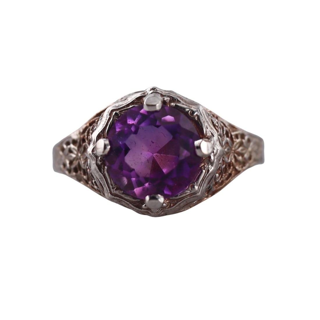 Art Deco Filigree 14k Gold Amethyst Ring (1 of 3)