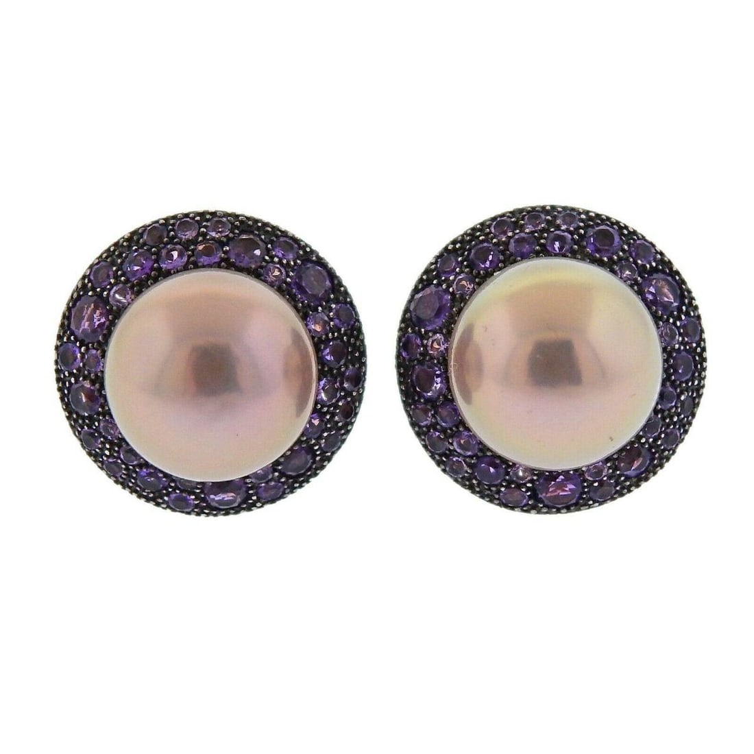Pink South Sea Pearl Amethyst Gold Earrings (1 of 4)