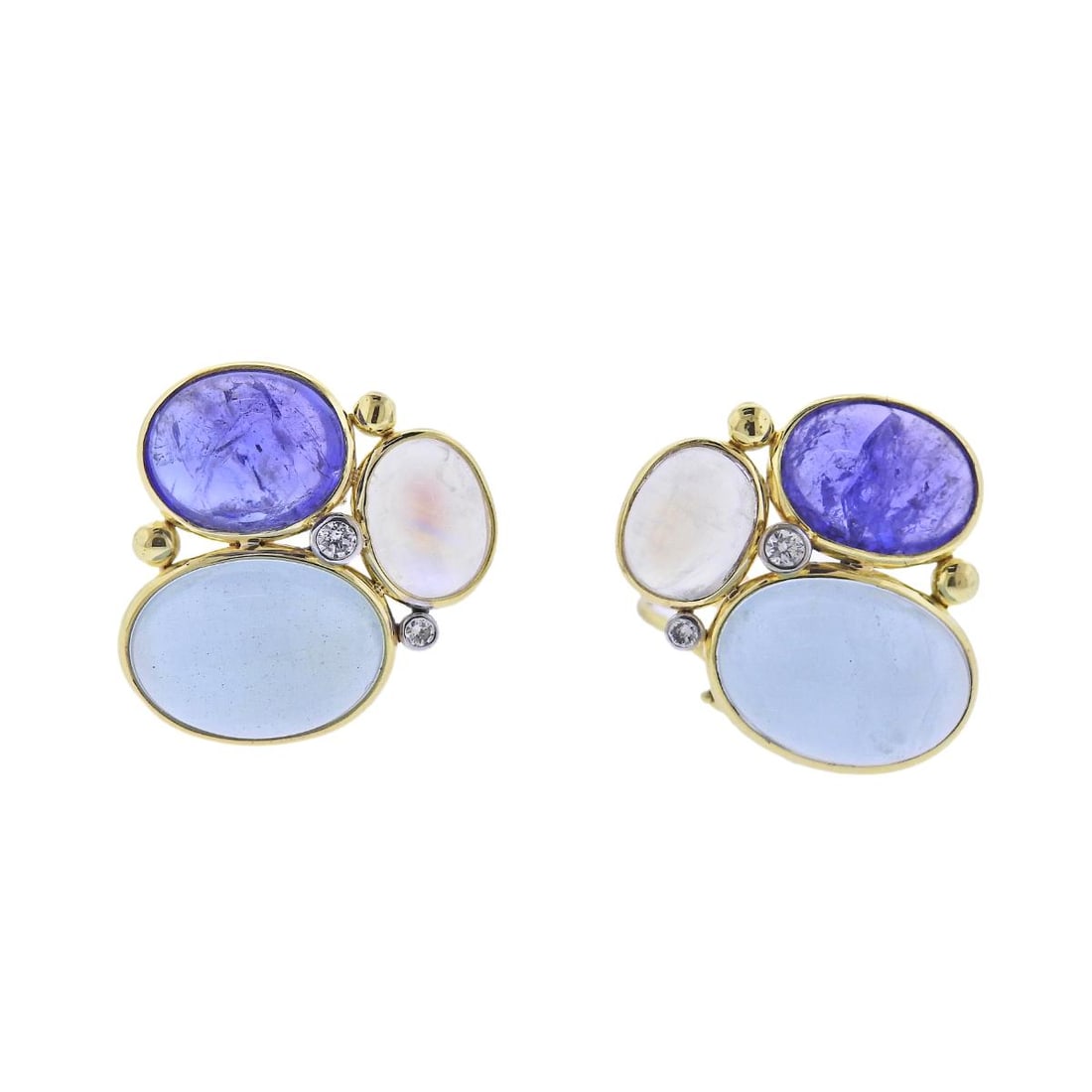 Maz Aquamarine Tanzanite Moonstone Diamond Gold Earrings (1 of 5)