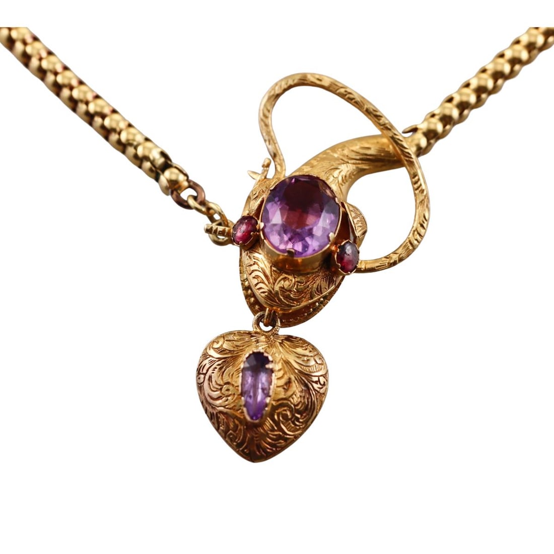 Antique Victorian 18k Gold Amethyst Snake Necklace Locket (1 of 6)