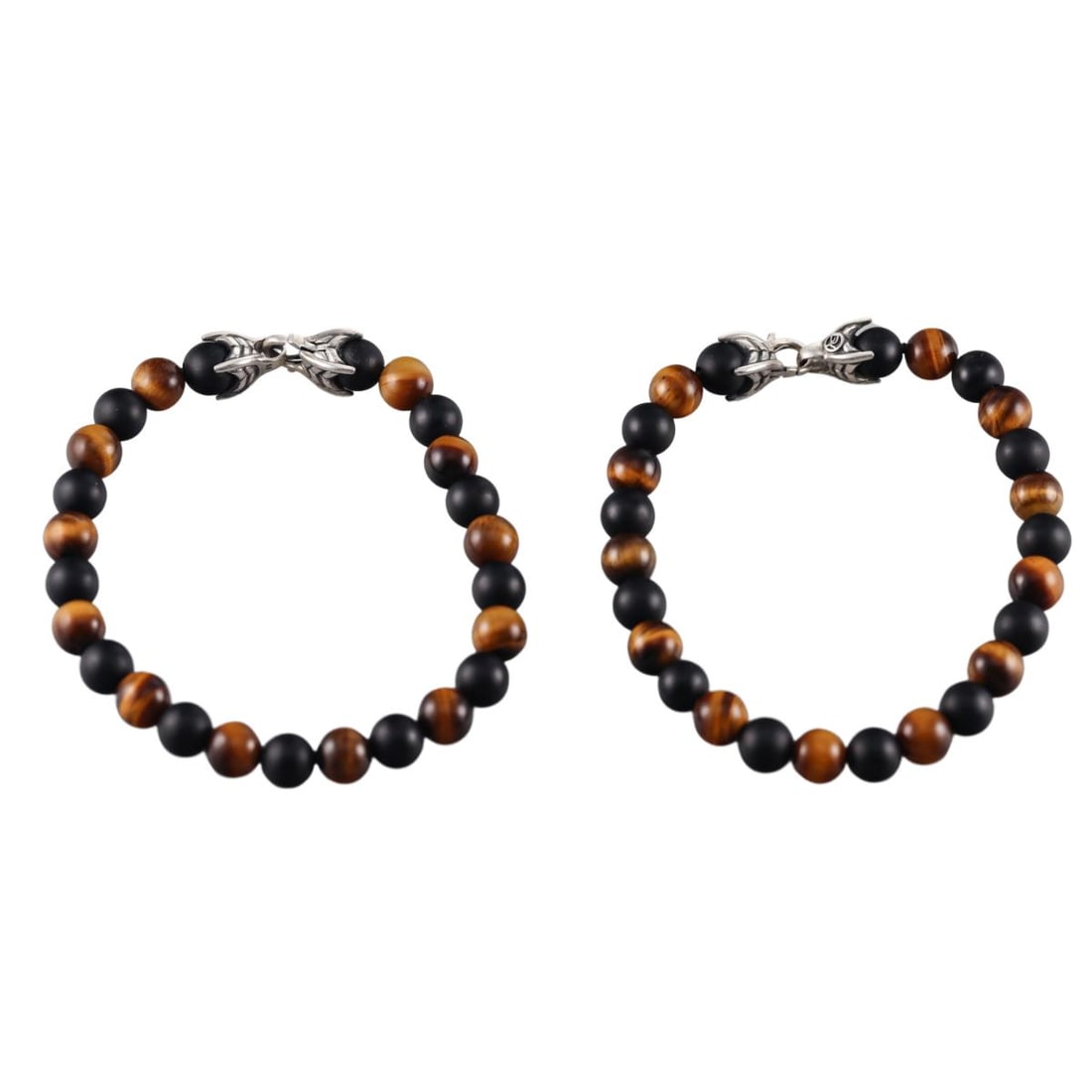 David Yurman Spiritual Beads Silver Jet Tiger's Eye Bracelet Set of 2 (1 of 4)