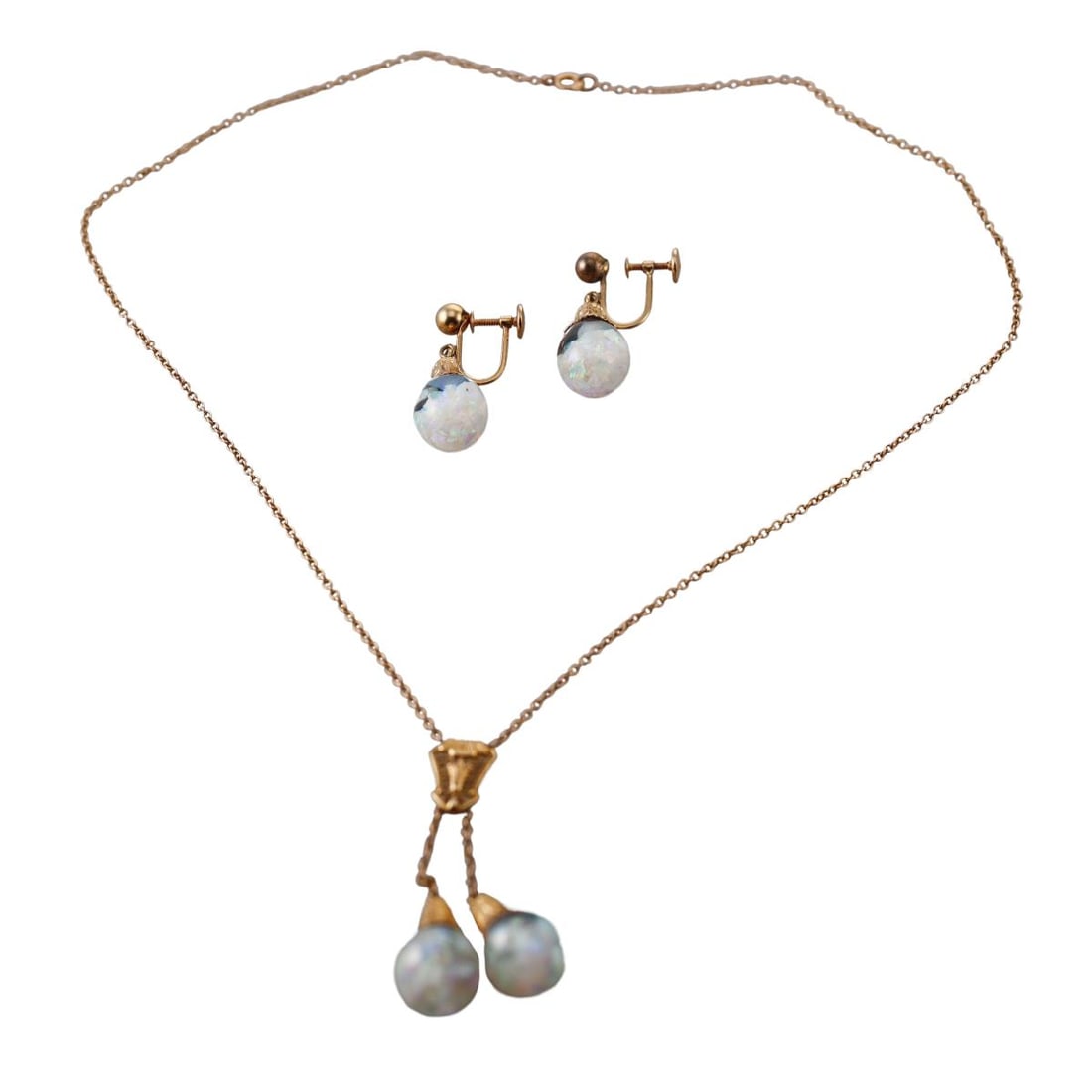14k Gold Crushed Opal Earrings Necklace Set (1 of 5)