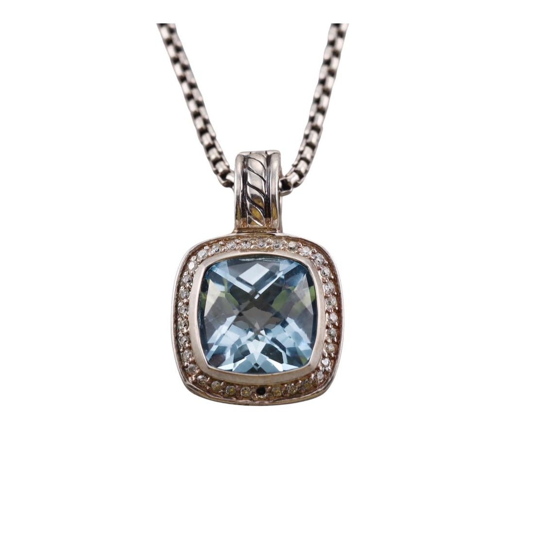 David Yurman Albion Blue Topaz Diamond Silver Pendant Necklace (1 of 5)