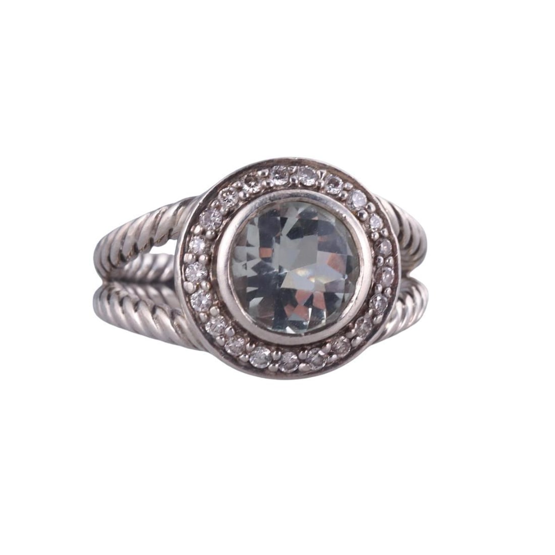 David Yurman Albion Silver Prasiolite Diamond Ring (1 of 4)
