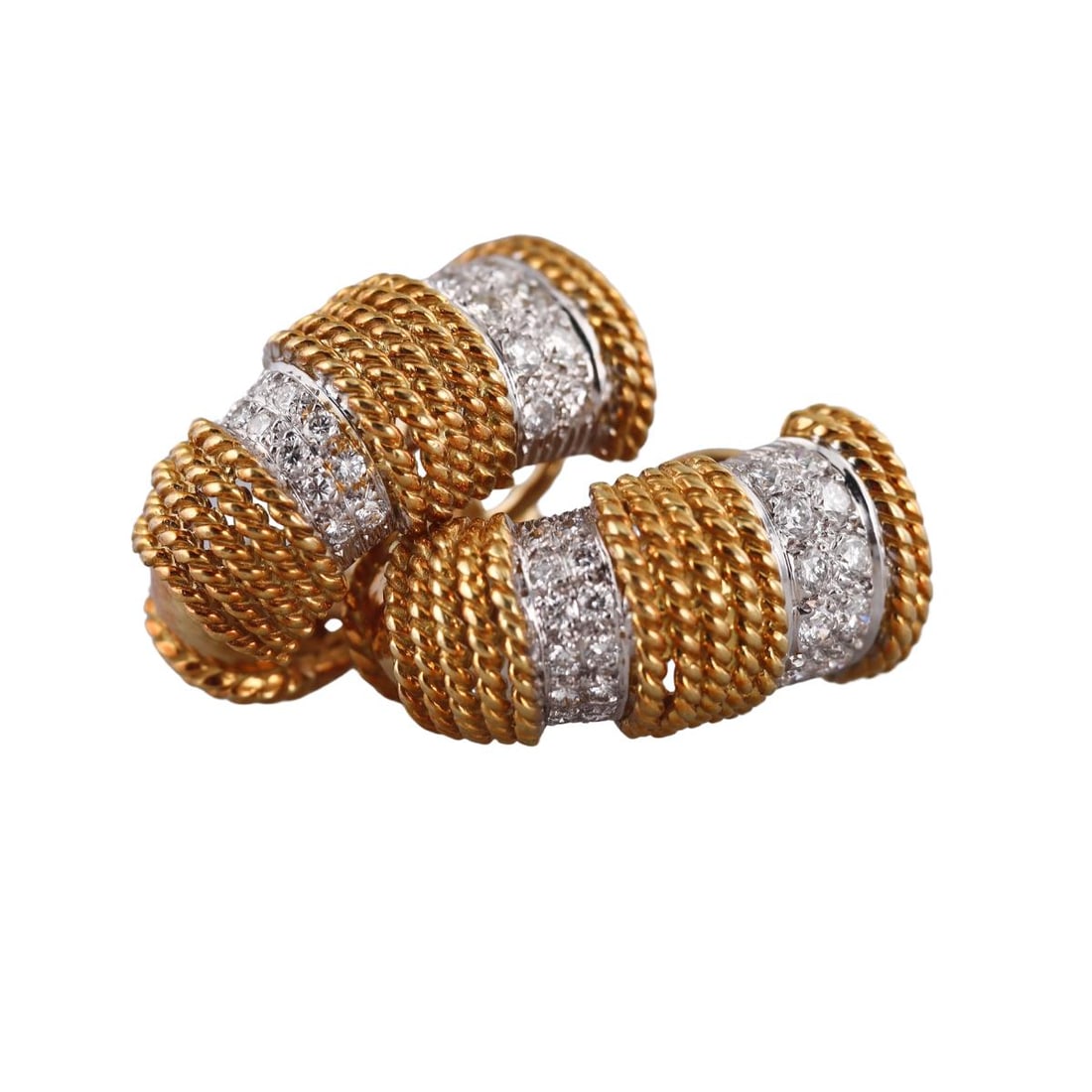 1980s 1.50ctw Diamond 18k Gold Half Hoop Earrings (1 of 5)