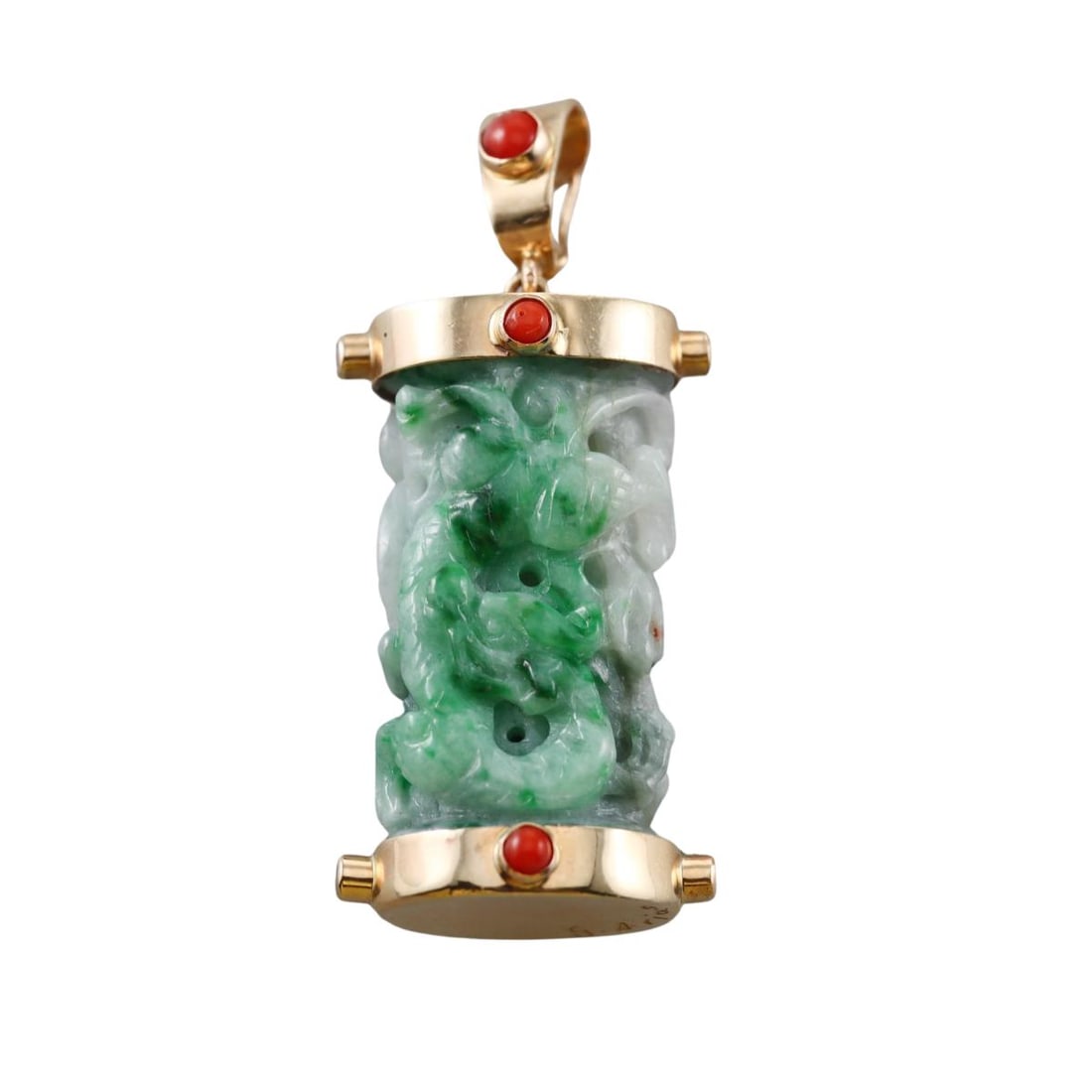 14k Gold Carved Jade Coral Dragon Pendant (1 of 3)