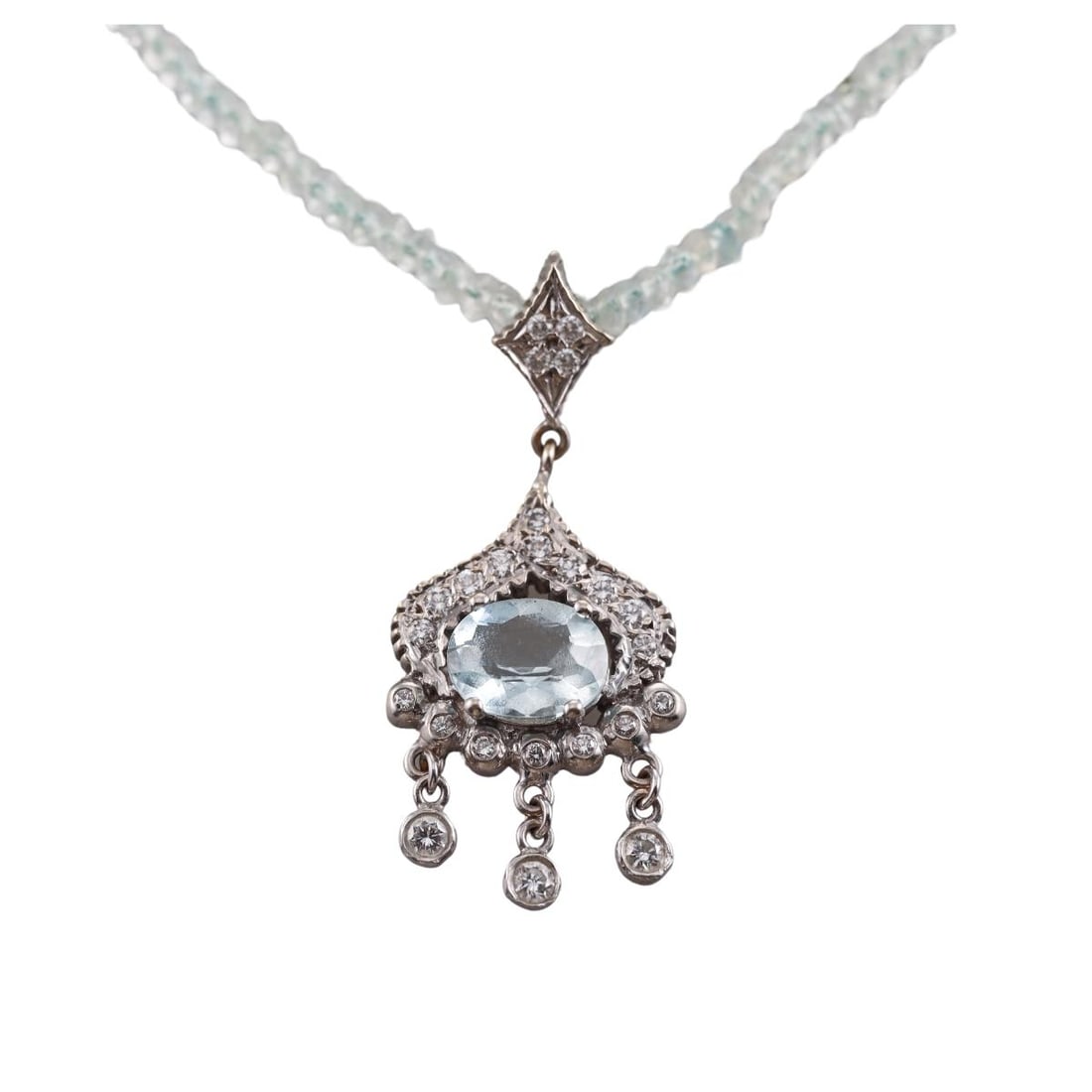 Doris Panos 18k Gold Diamond Aquamarine Bead Pendant Necklace (1 of 5)