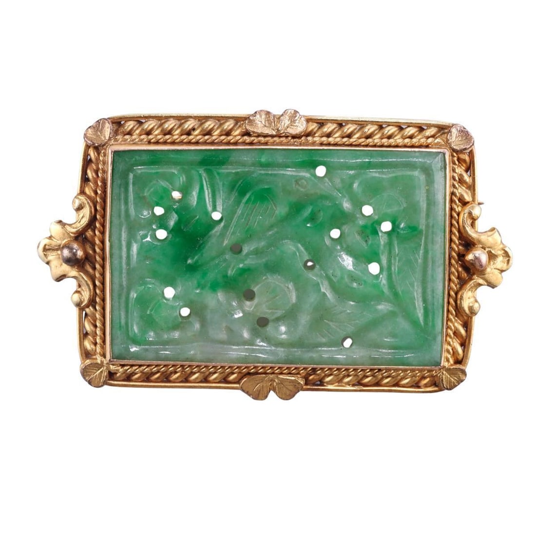 14k Gold Carved Jade Brooch Pin (1 of 3)