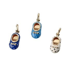 14k Gold Enamel Baby Shoe Pendant Charm Lot of 3