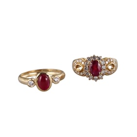 18k Gold Diamond Ruby Ring Lot of 2