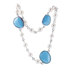 Mimi Milano Pearl Turquoise Gold Long Necklace