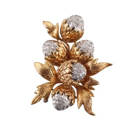 Italian 18k Gold Diamond Acorn Brooch Pin
