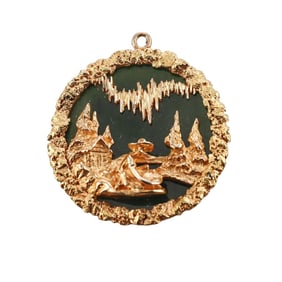 18k Gold Jade Pendant Medallion