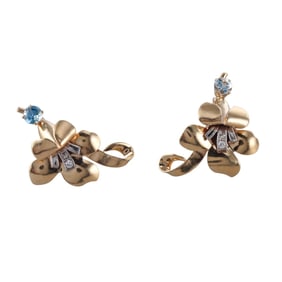 Tiffany & Co Retro 14k Gold Diamond Aquamarine Earrings