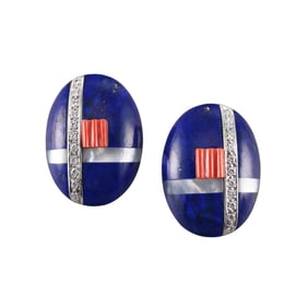 14k Gold Diamond MOP Lapis Coral Earrings