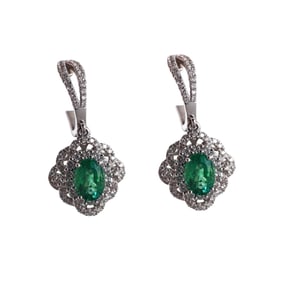 18k Gold Diamond Emerald Drop Earrings