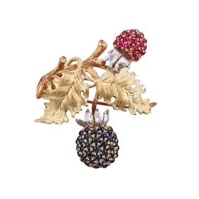 Buccellati Sapphire Ruby Gold Berry Brooch