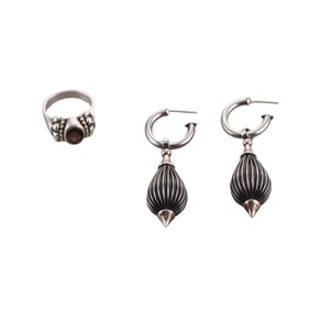 Lagos Caviar Silver 18k Gold Drop Earrings Ring Lot