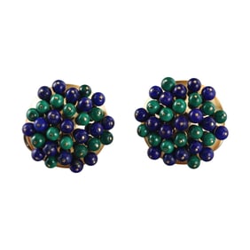 18k Gold Malachite Lapis Bead Earrings
