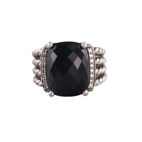 David Yurman Wheaton Silver Diamond Onyx Ring