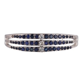 Midcentury 14k Gold Diamond Sapphire Bangle Bracelet