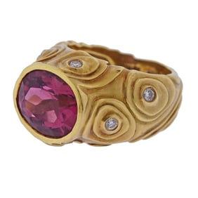 Angela Cummings 1980s Rubellite Diamond Gold Ring