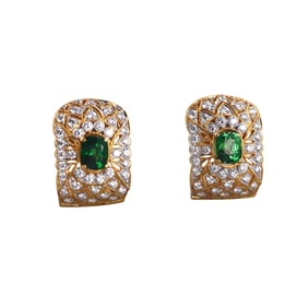 18k Gold Tsavorite Diamond Hoop Earrings