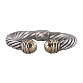 David Yurman 14k Gold Silver Cable Cuff Bracelet