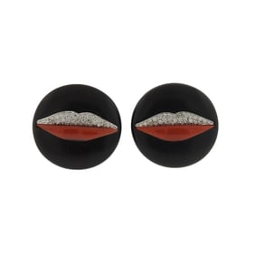 G. Bulgari Enigma Gold Diamond Jet Coral Lips Earrings
