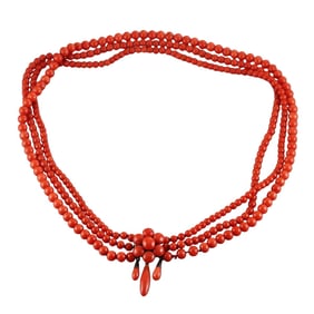 Antique Victorian Silver Coral Necklace