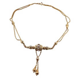 Antique 18k Gold Pearl Drop Necklace