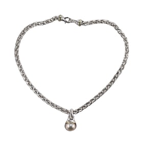 David Yurman Silver 14k Gold Wheaton Chain Mabe Pearl Pendant Necklace