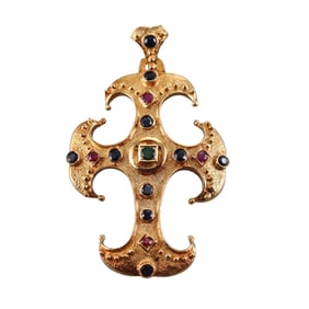 Lalaounis Greece 18k Gold Ruby Emerald Sapphire Pendant