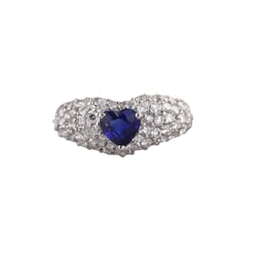 18k Gold Diamond Heart Sapphire Ring