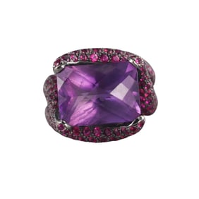 18k Gold Amethyst Ruby Cocktail Ring