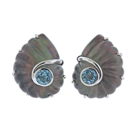 Trianon Nautilus Crystal Topaz Mother of Pearl Gold Earrings