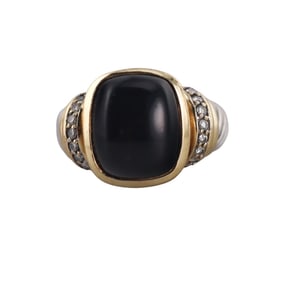 David Yurman Silver 18k Gold Onyx Diamond Cable Ring