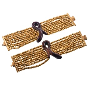 Sorab & Roshi Gold Bead Wood Bracelet Set