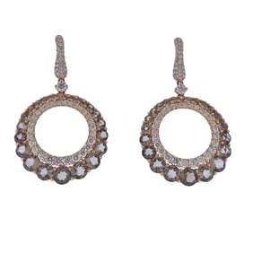 Bucherer Gold Diamond Smoky Quartz Circle Drop Earrings