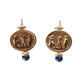 Italian 14k Gold Sapphire Intaglio Earrings