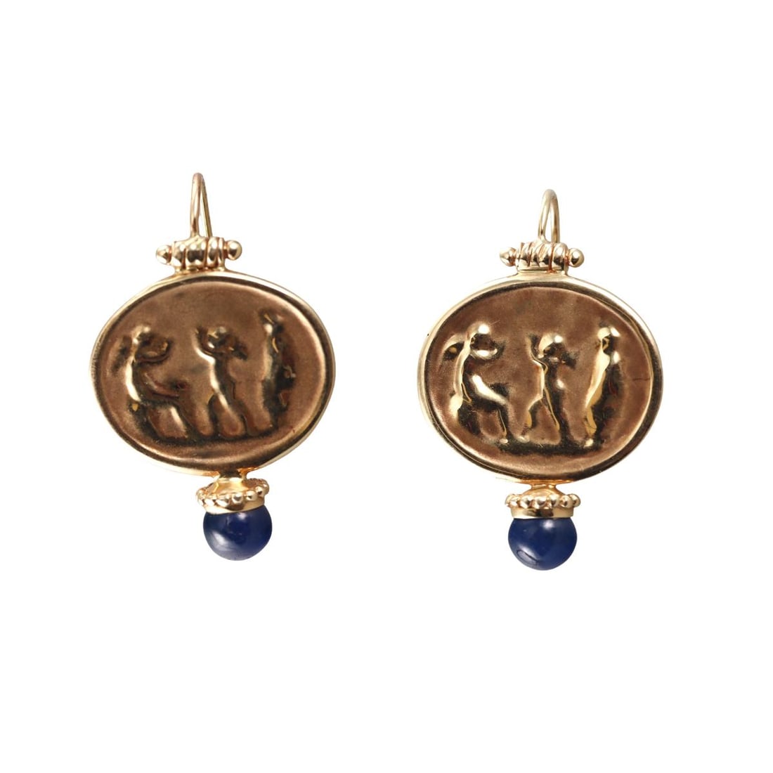 Italian 14k Gold Sapphire Intaglio Earrings (1 of 5)