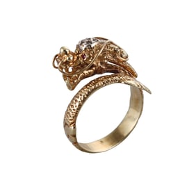 14k Gold Diamond Ruby Dragon Ring