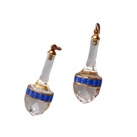 18k Gold Crystal Enamel Earring Pendant Lot of 2