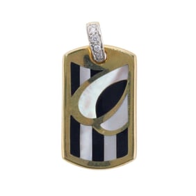 Asch Grossbardt Onyx MOP Inlay Diamond Gold Pendant