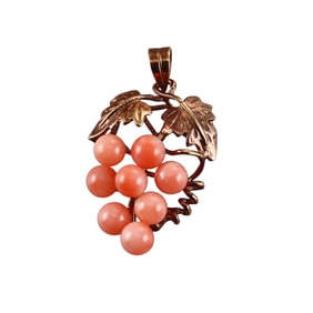 Vintage 14k Gold Coral Grape Vine Pendant