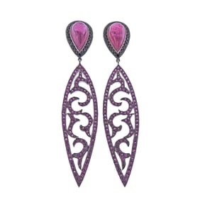 Bucherer Gold Diamond Pink Sapphire Tourmaline Drop Earrings